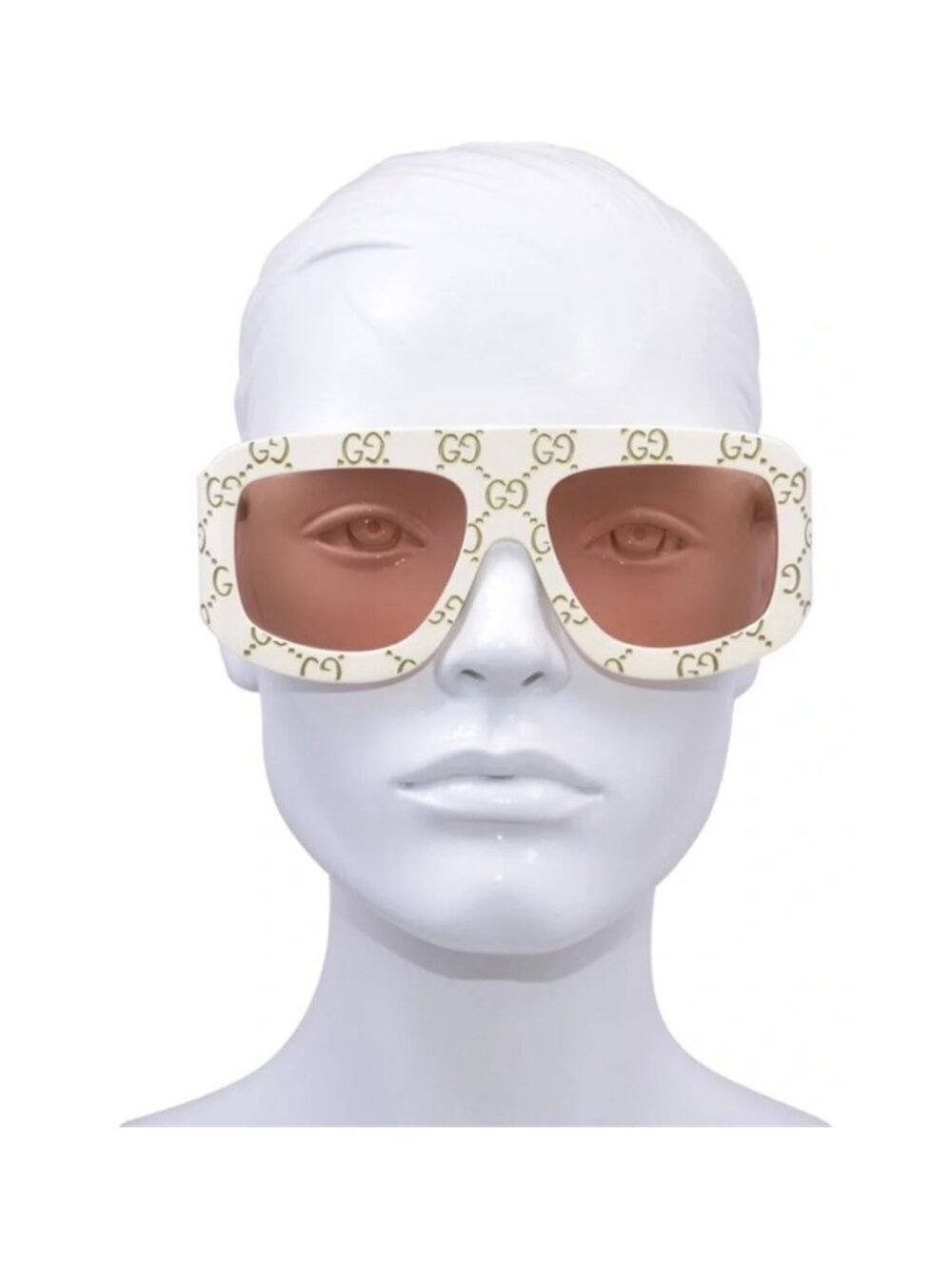 New Authentic Gucci Cream Sunglasses with Orange Lenses GG0983S 001